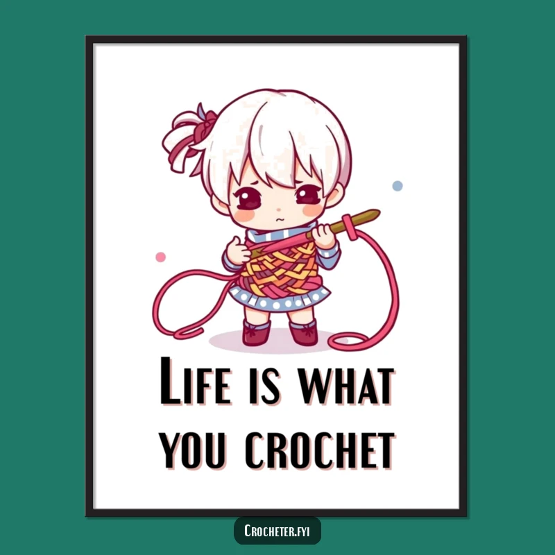 Free Printable Wall Art: Determined Crocheter, Funny Craft Room Decor Download