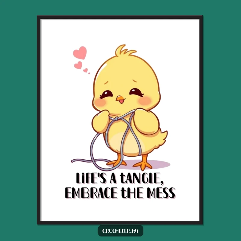 Free Printable Wall Art: Humorous Chick Yarn Tangle for Whimsical Decor