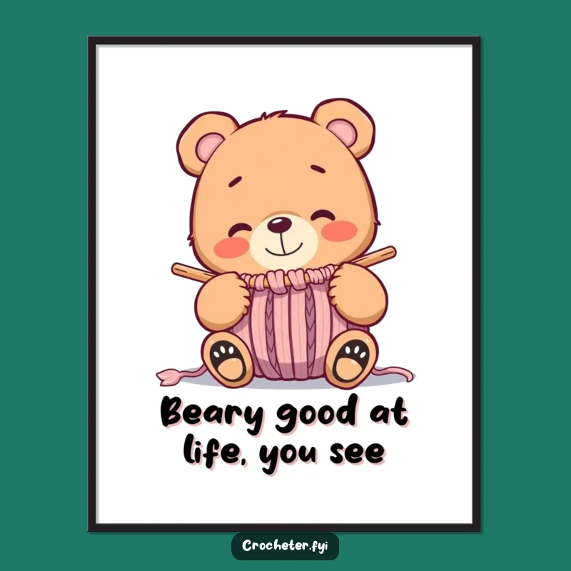 Free Printable Wall Art: Smiling Bear Knitting, Downloadable Art for Cozy & Whimsical Home Decor