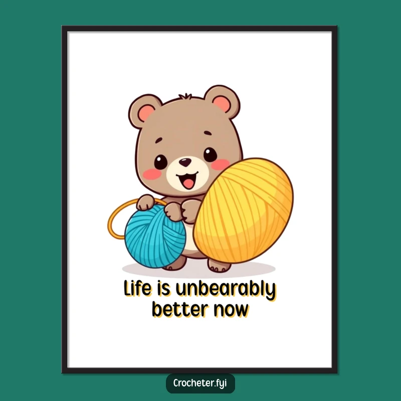 Funny Free Printable Wall Art: Bear's Cozy Yarn Creation