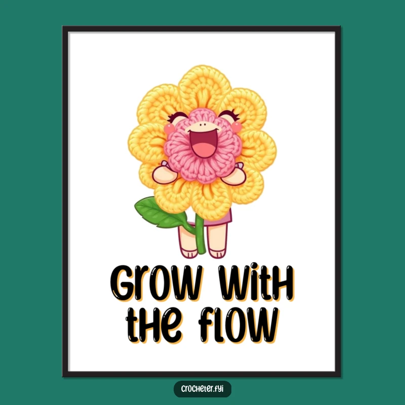 Funny Free Printable Wall Art: Crochet Flower Joyful Character Decor