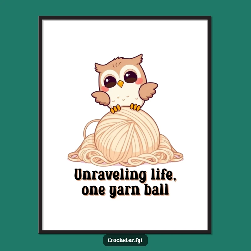 Funny Free Printable Wall Art: Giggling Owl Yarn Shenanigans, Downloadable Whimsical Decor