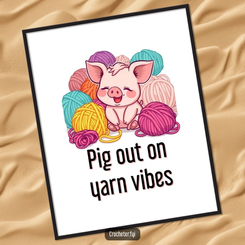 Funny Free Printable Wall Art: A delighted piglet giggling uncontrollably while playing in a huge, colorful yarn explosion.