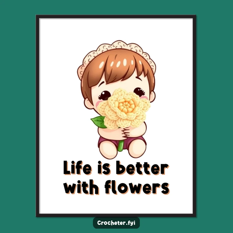 Free Printable Wall Art: Crocheted Flower Delight, Whimsical Downloadable Decor for Artists!