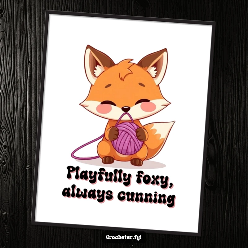 Funny free printable wall art of a mischievous fox character bouncing a ball of yarn on its nose with playful skill.
