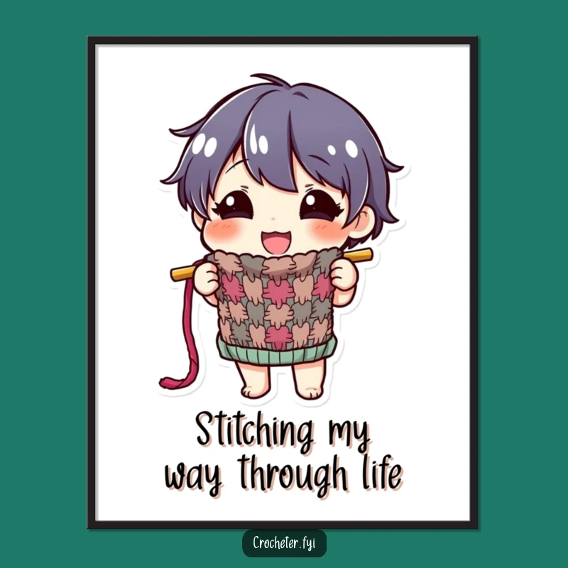 Funny Knitting Character Art Free Printable - Cozy Hobby Downloadable Decor