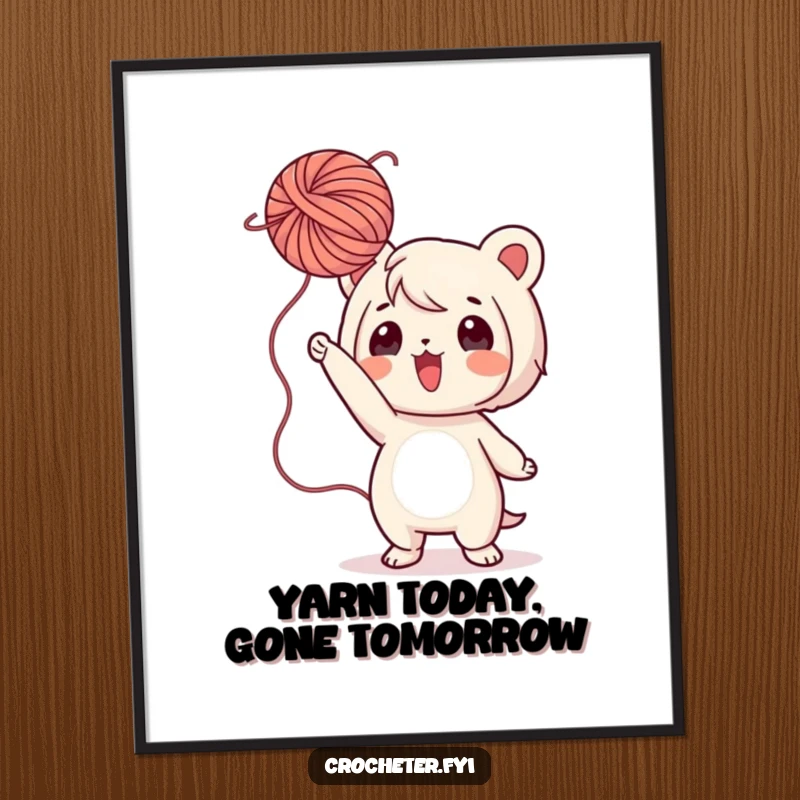 Funny Free Printable Wall Art: Playful character playfully tossing a fluffy ball of yarn, adding quirky decor.