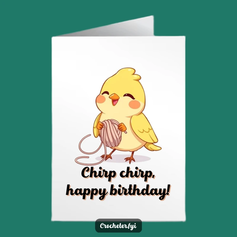 Free Printable Birthday Card: Focused Bird Knitting, DIY Downloadable Greeting for Crafters & Bird Lovers