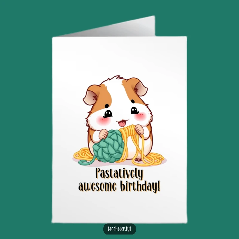 Free Printable Birthday Card: Guinea Pig Crocheting Spaghetti - Funny DIY Gift