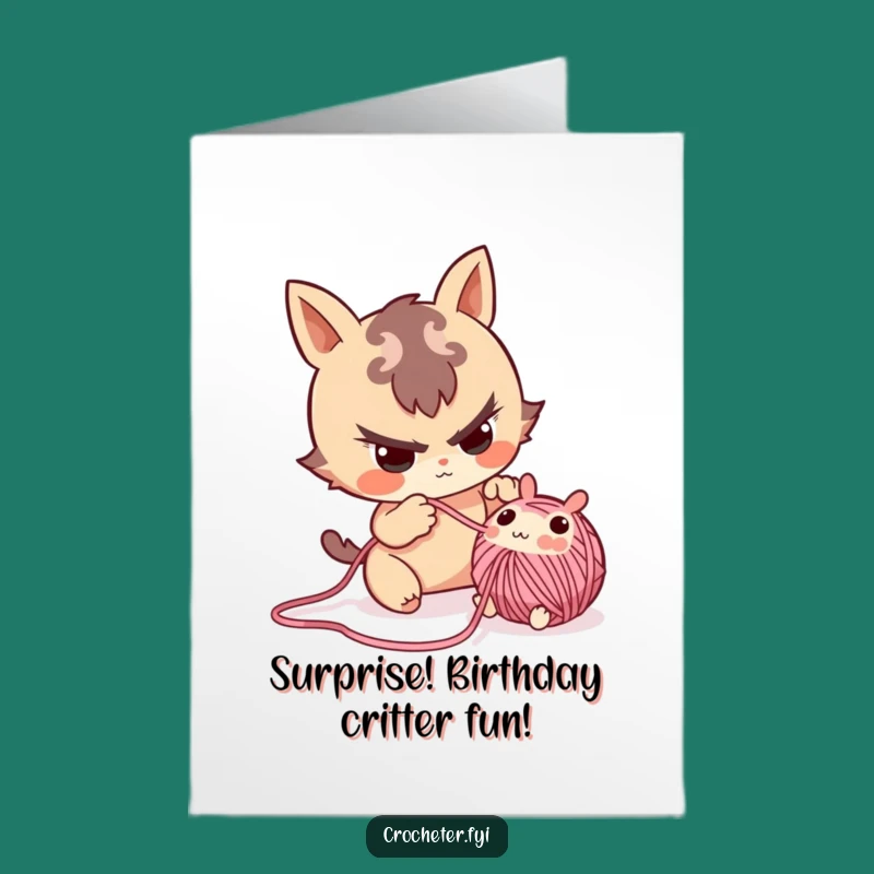 Free Printable Birthday Card: Yarn Critter Thief, Playful Downloadable for Crafters!