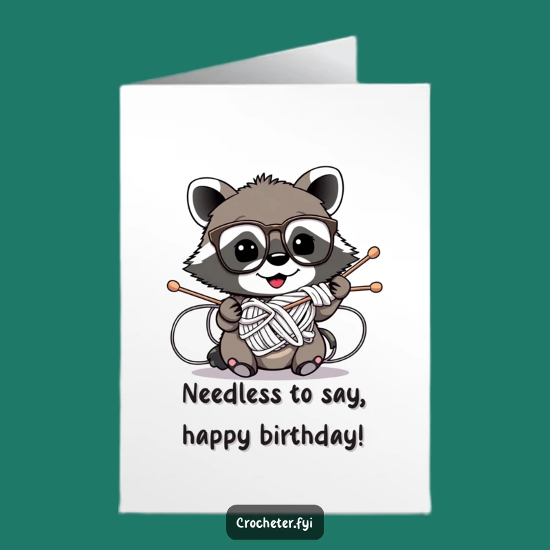 Funny Free Printable Birthday Card: Raccoon Knitting Chaos - Downloadable Gift