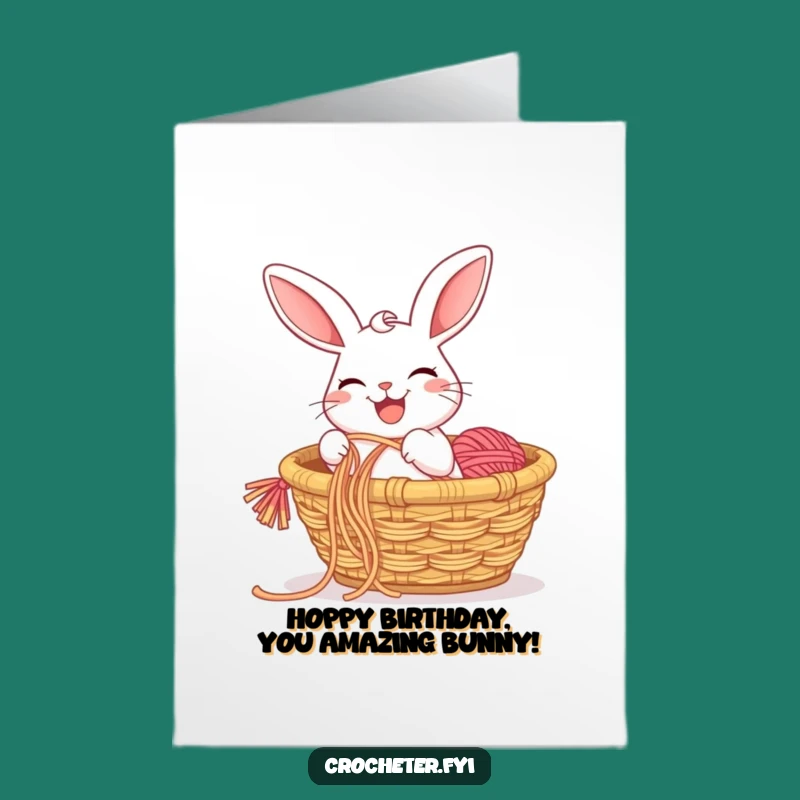 Free Printable Funny Birthday Card: Rabbit's Yarn Birthday Surprise