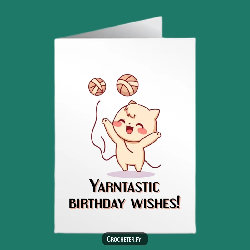 Free Printable Funny Birthday Card: Playful Yarn Tossing Character - Hilarious Downloadable Gift