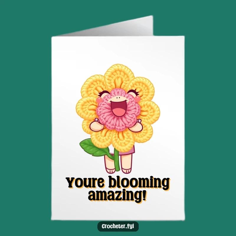 Free Printable Congrats Card: Crochet Flower Character Funny Downloadable