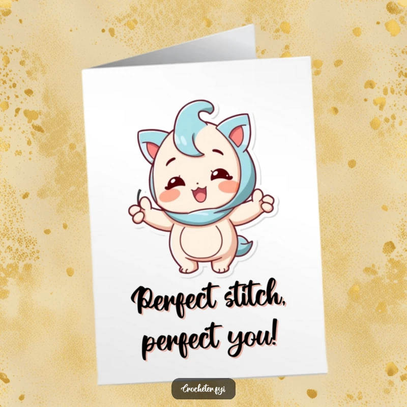 Funny free printable congratulations card featuring a happy character beaming with pride over a flawlessly made stitch, a true success.