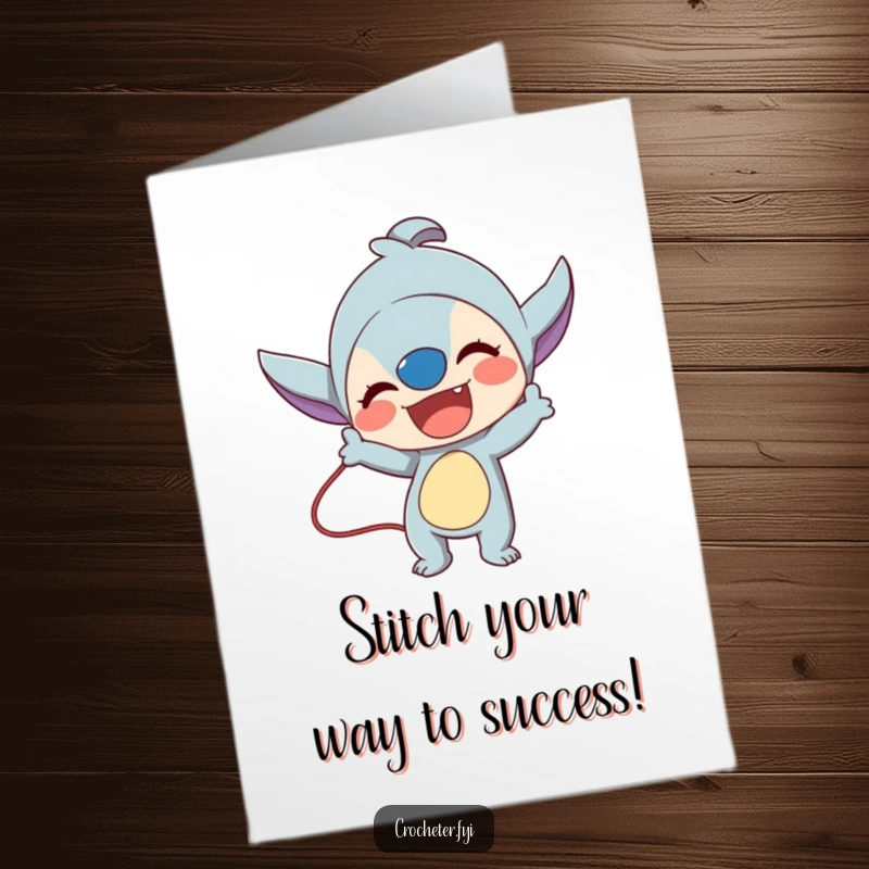 Energetic Free Printable Congrats Card: A vibrant character animatedly demonstrating a complex and beautiful stitch technique.
