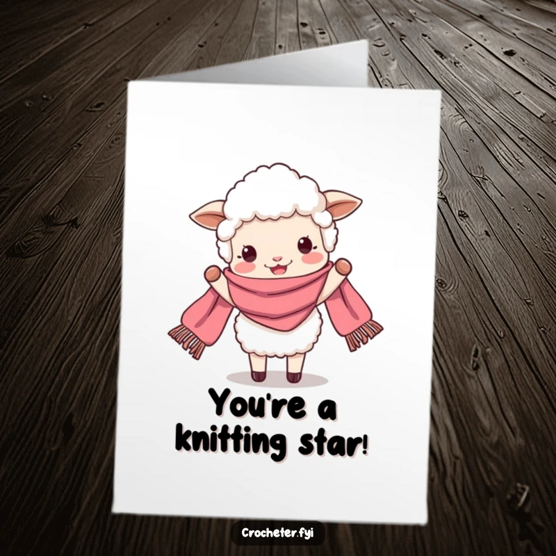 Funny Free Printable Congrats Card: Perky sheep beaming while holding up a very long scarf, great for DIY celebration