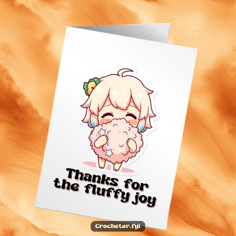 Funny free printable thank you card of a cheerful character happily showing off a fabulous fluffy pompom they created.