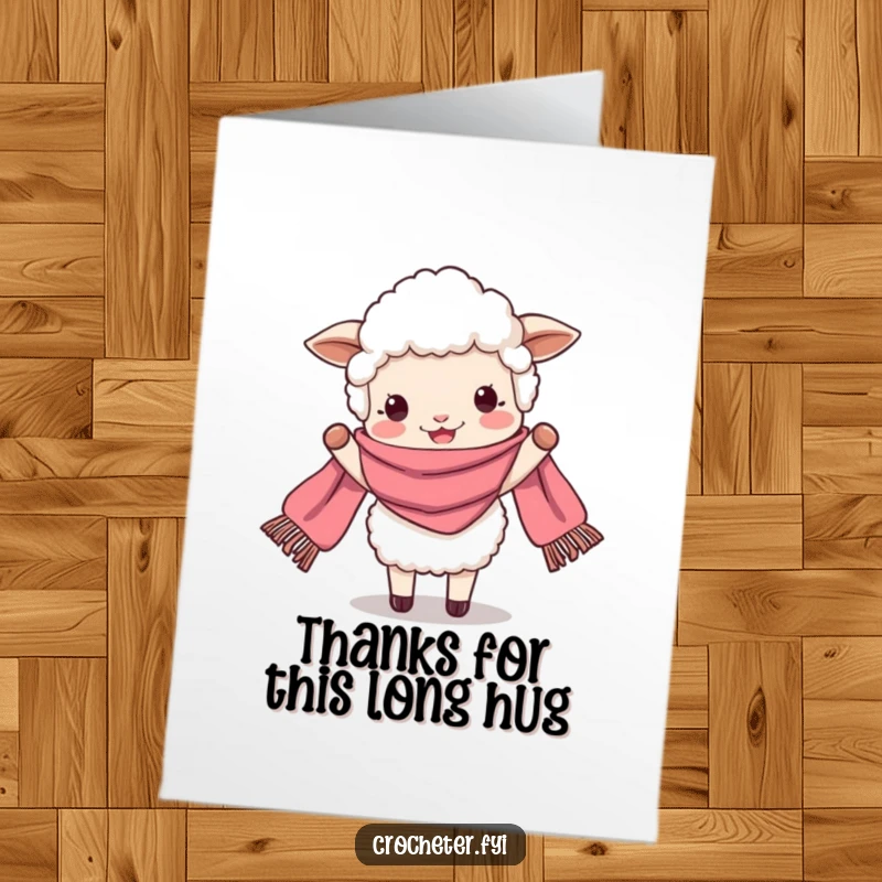 Funny Free Printable Thank You Card: Perky sheep beaming with a very long scarf, ideal for DIY appreciation