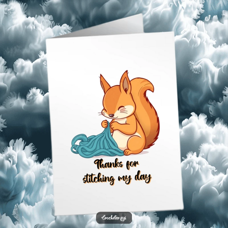 Funny Free Printable Thank You Card: A squirrel intently stitching, conveying thanks with meticulous effort and adorable charm.
