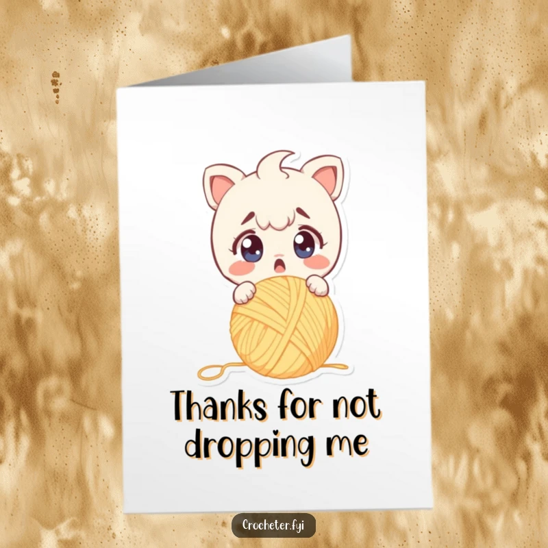 Funny Free Printable Thank You Card: A character’s wide-eyed panic as a yarn ball escapes their grasp, a quirky thank you.