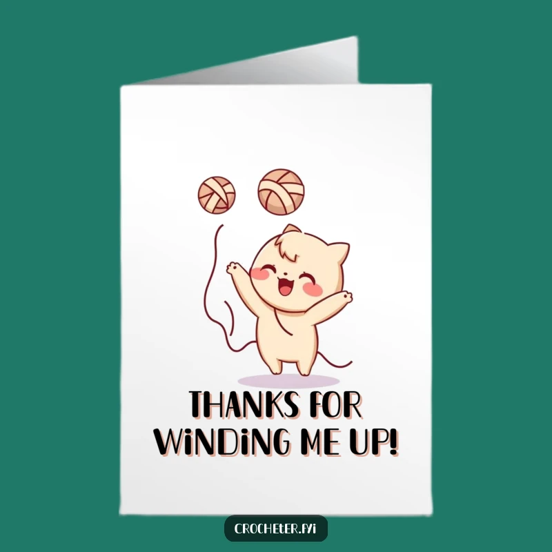 Free Printable Funny Thank You Card: Yarn Toss Character - Unique Downloadable Gift