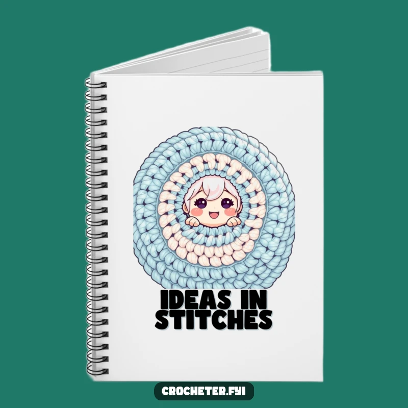 Funny Crochet Notebook - Cheerful Character Peeking from Massive Yarn Project, Perfect Gift