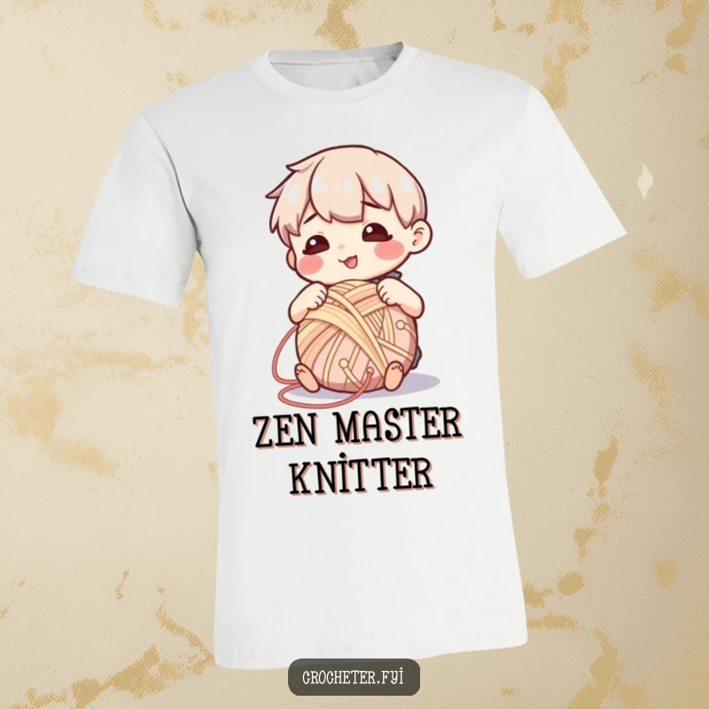 Funny t-shirt featuring a happy character calmly winding yarn into a tidy ball, expressing pure contentment and crafting joy.