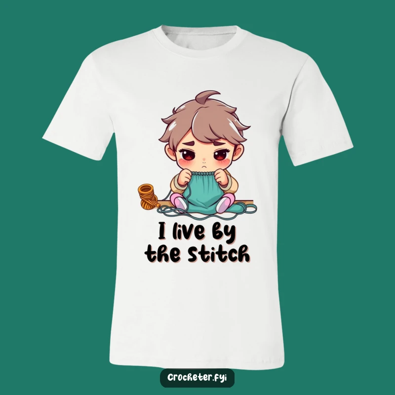 Funny Determined Knitter T-Shirt: Character Focused on Counting Every Stitch