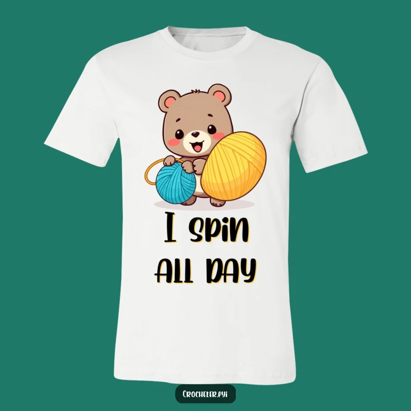 Funny Bear Yarn Winder T-Shirt: Comedic Cartoon Crafter Apparel