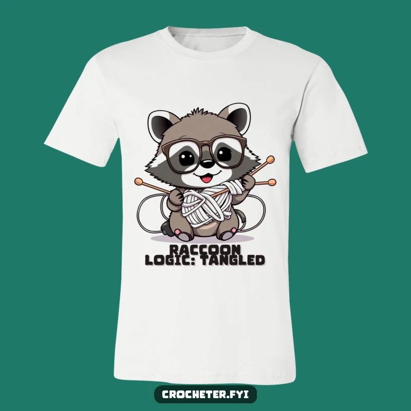 Funny Tangled Raccoon Knitting T-Shirt - Hilarious Yarn Enthusiast Gift