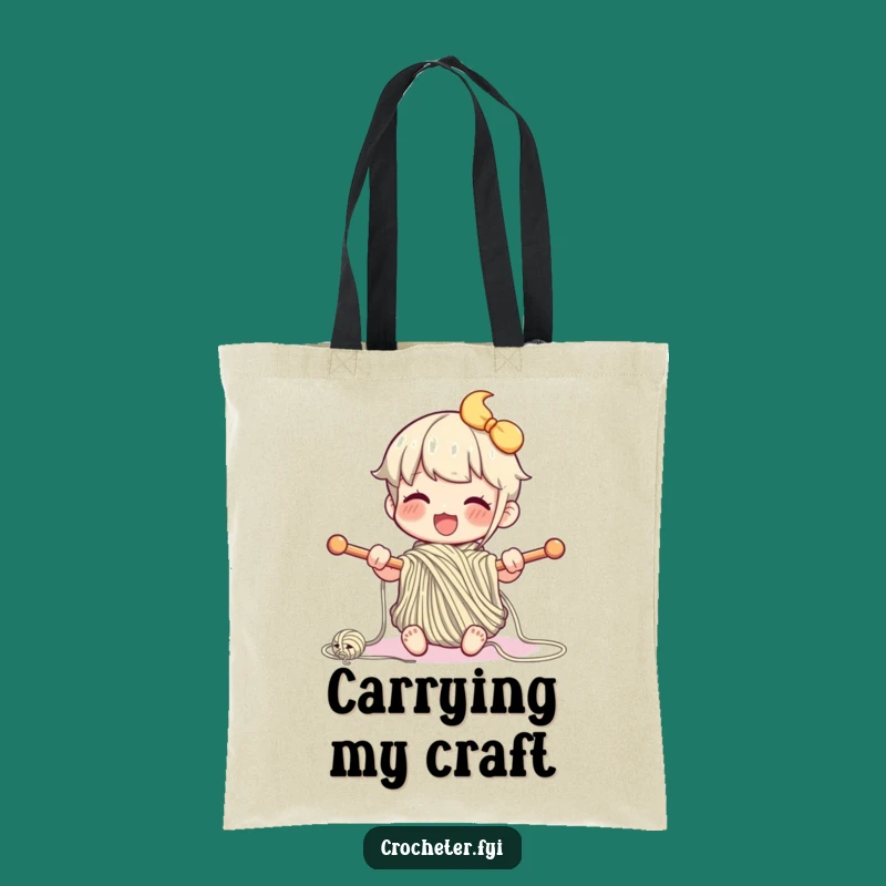 Funny Knitting Character Tote Bag: Carry Your Yarn with Enthusiastic Flair