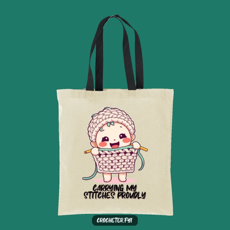 Funny Crochet Tote Bag: Happy Character, Complex Stitch Design, Craft Lover Gift