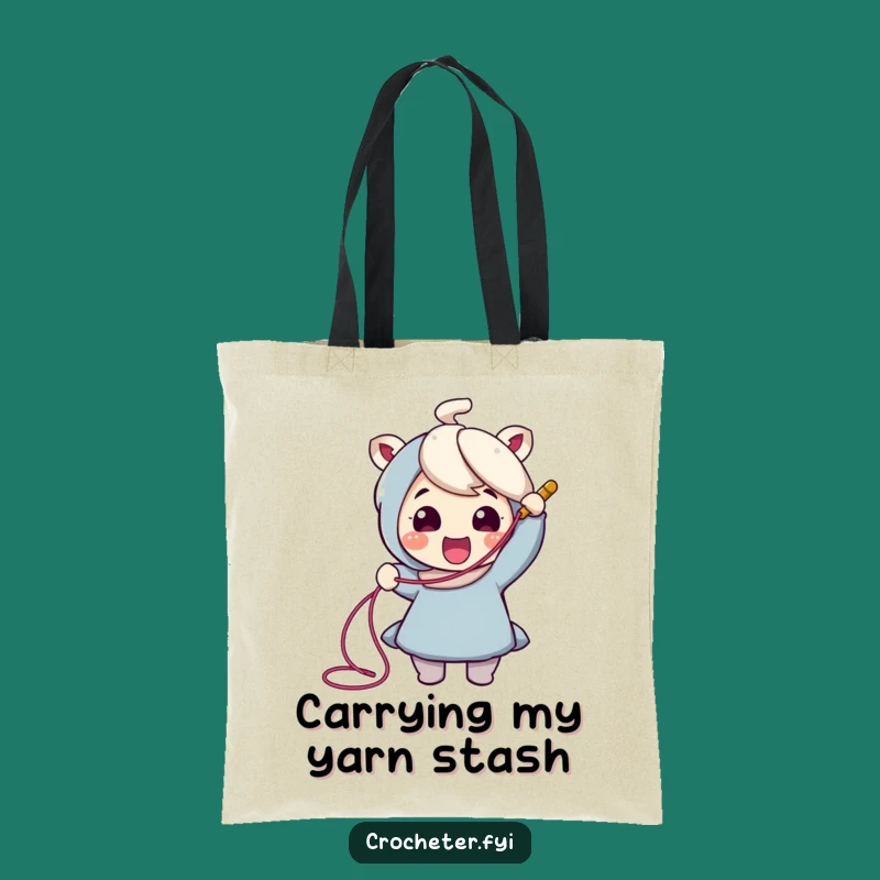 Funny Crochet Tote Bag: Cheerful Character, Yarn Pulling Design, Crafty Gift